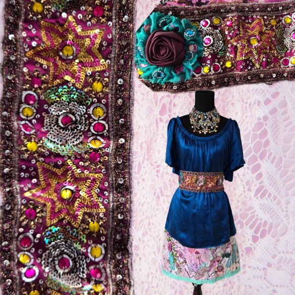 Handmade Rose Bead Embroidered Ornate 1920s-Style Belt Sash Handmade Roses main image 6